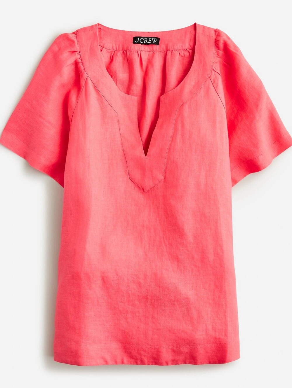 J. Crew Coral Flutter Sleeve V-Neck 100% Linen Tunic Top